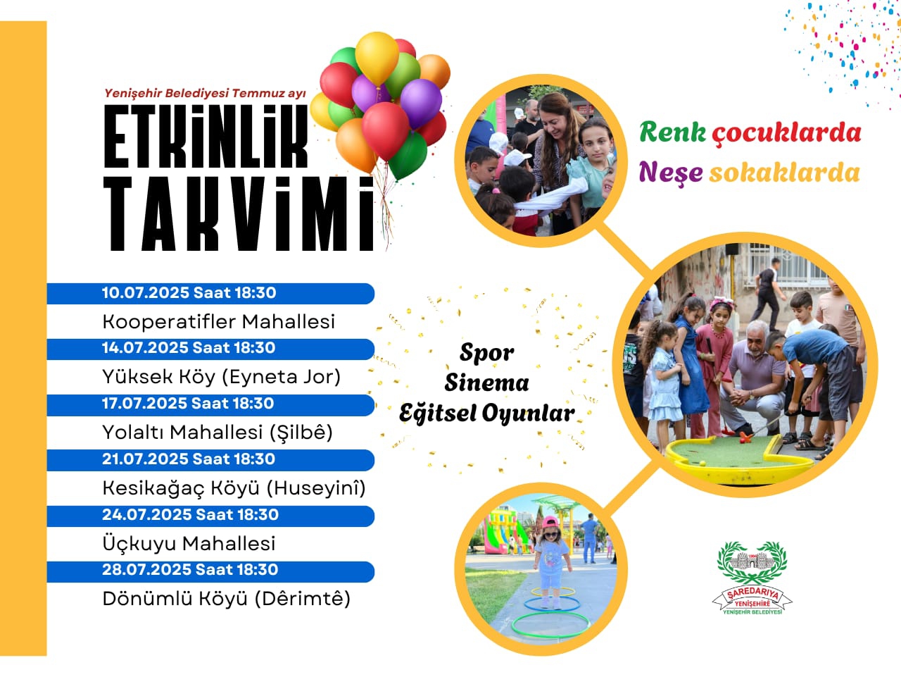 Yenişehir Belediyesi Temmuz Ayı Etkinlik Takvimi
