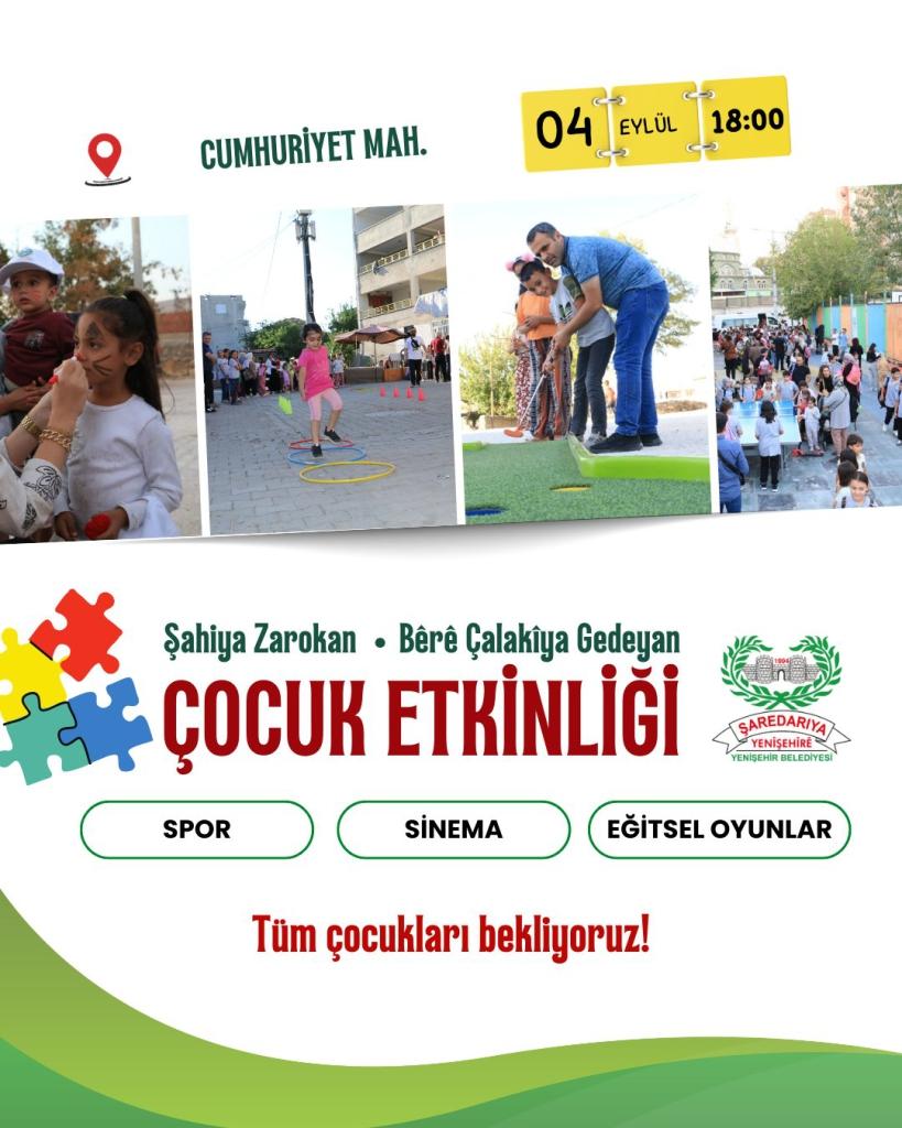 Cumhuriyet Mahallesi’nde Çocuklar İçin Spor Sinema ve Eğitsel Oyunlar Etkinliği!